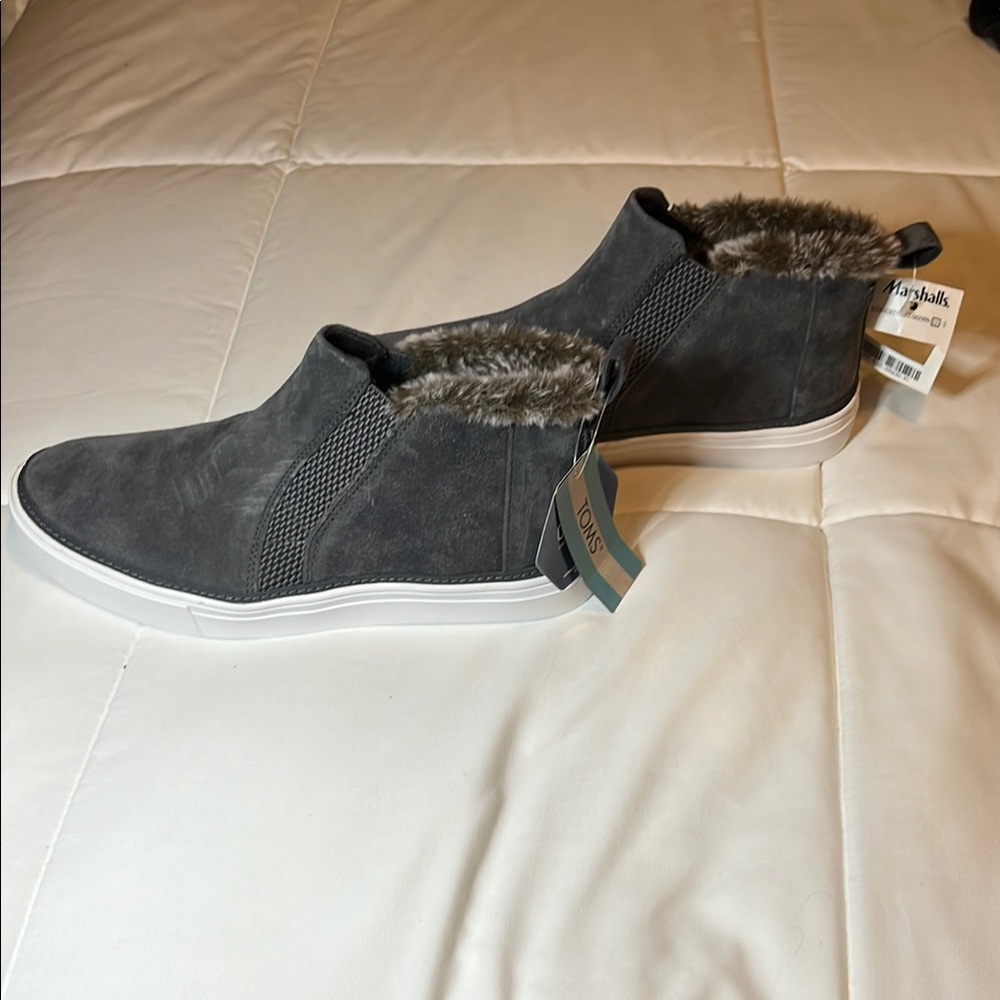 Gray Fur-Lined Slip-On Sneakers